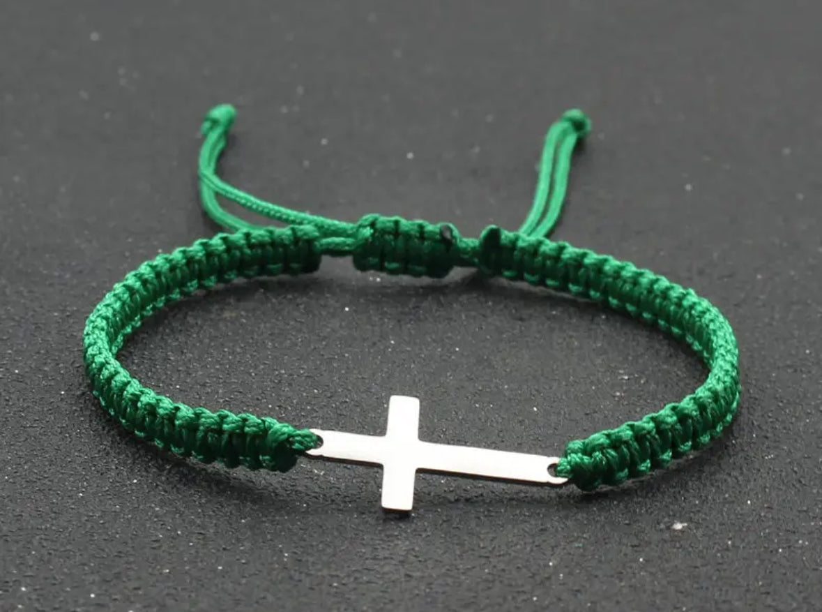 WOVEN STEEL CROSS BRACELET