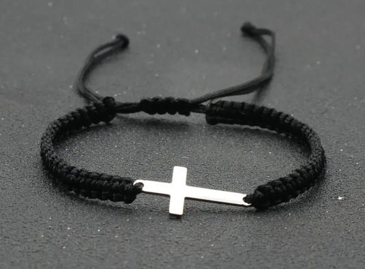 WOVEN STEEL CROSS BRACELET